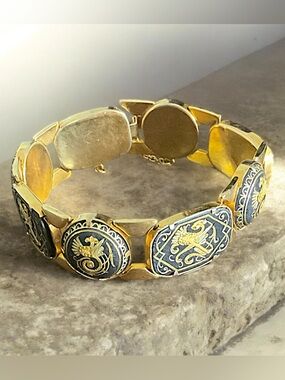 Vintage Damascene Panel Linked Bracelet